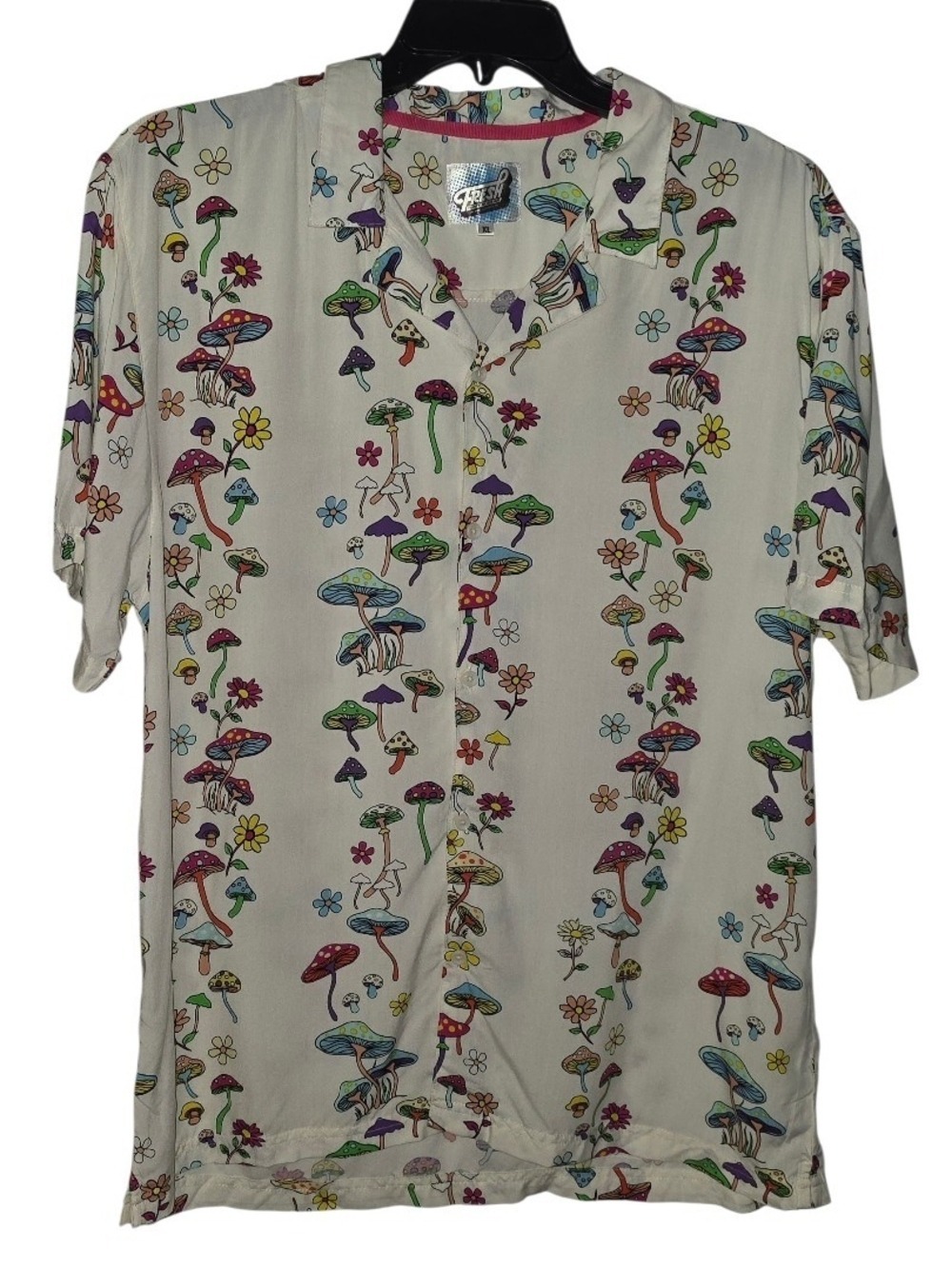Fresh Prints of Bel-Air Multicolored Mushroom Print Men's Camp Shirt Size XL